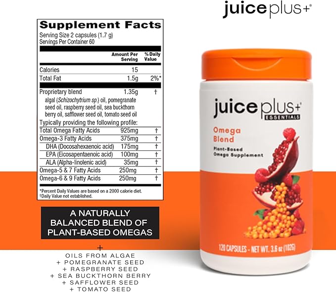 Juice Plus+ Fruit, Vegetable, Berry & Omega Blend Capsules - Nutrition from 30 Fruits, Vegetables &