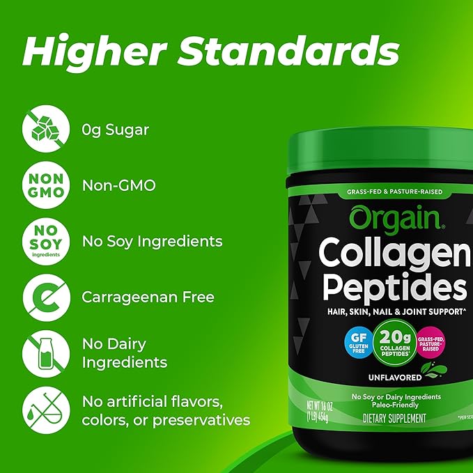 Orgain Hydrolyzed Collagen Peptides Powder For Women & Men, 20g Grass Fed Collagen, Unflavored