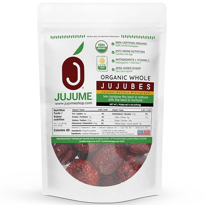 JUJUME | USDA Organic California Grown Jujubes Red Dates | Individually Sorted 3X for QA | High