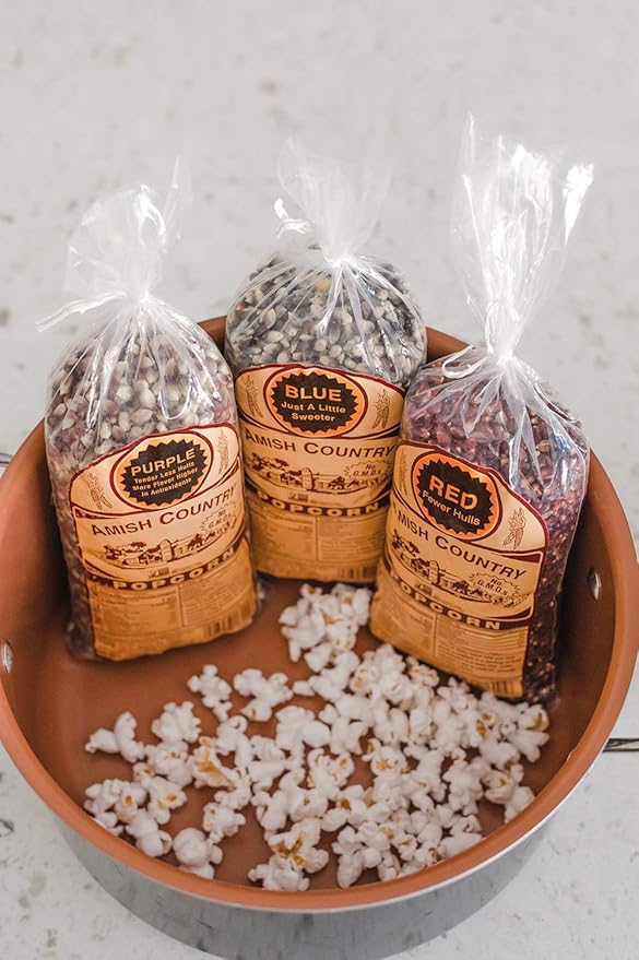 Amish Country Popcorn | 3-1 lb Bags | Purple, Red and Blue Popcorn Kernels | Old Fashioned, Non-GMO