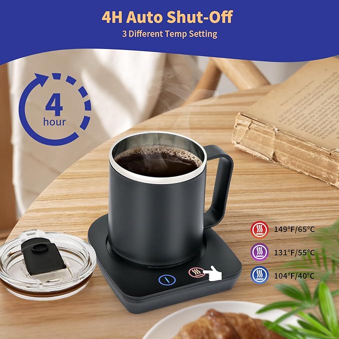 VOBAGA Coffee Mug Warmer with 15oz Mug Set, Electric Coffee Cup Warmer with Three Temperature