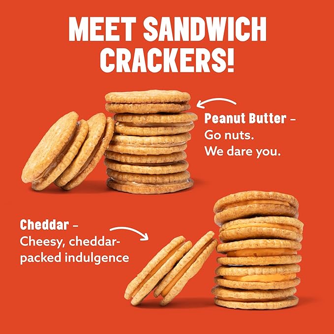 Mavericks Sandwich Crackers Variety Pack - Peanut Butter & Cheddar Snack Crackers, Whole Grain - 2