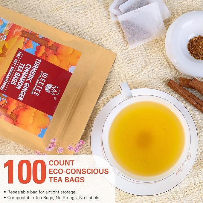 WT WEETEE Turmeric Ginger Cinnamon Tea Bags, Warm & Spicy Turmeric Ginger Herbal Blend Tea, Rich in