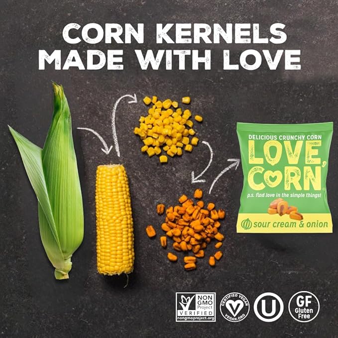 LOVE CORN Sour Cream & Onion 0.7oz x 20 Bags - Delicious Crunchy Corn - Healthy Family Snacks