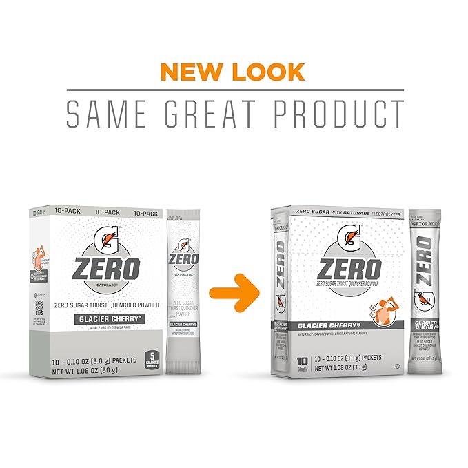 Gatorade G Zero Sports Drink Mix Powder Packets, Glacier Cherry, Electrolyte Powder Drink Mix for