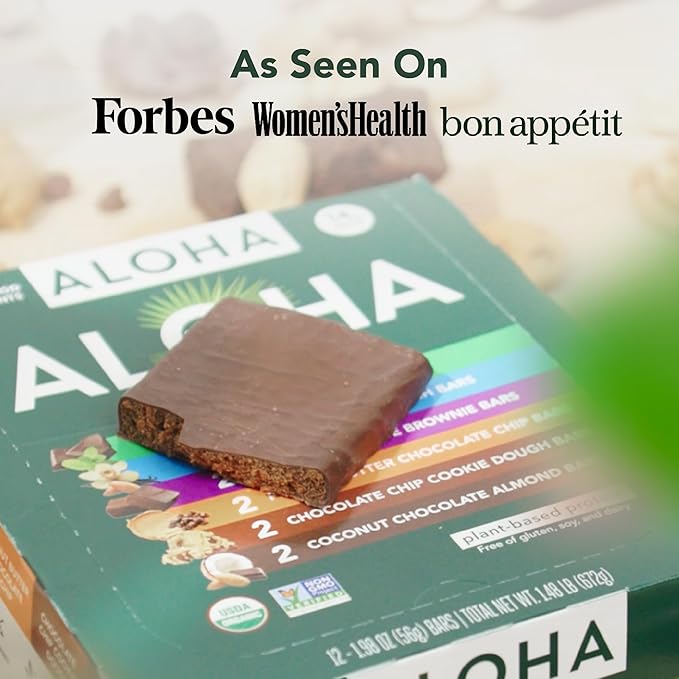 ALOHA Organic Plant Based Protein Bars - 6 Flavor Variety Pack - 12 Count, 1.9oz Bars - Vegan