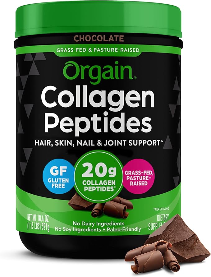 Orgain Hydrolyzed Collagen Peptides Powder For Women & Men, Chocolate, 20g Grass Fed Collagen