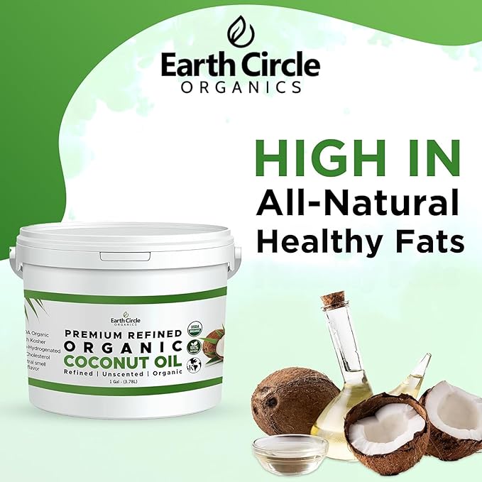 Earth Circle Organics Refined Coconut Oil - Ultra Premium Steam Refined, Keto & Paleo Friendly