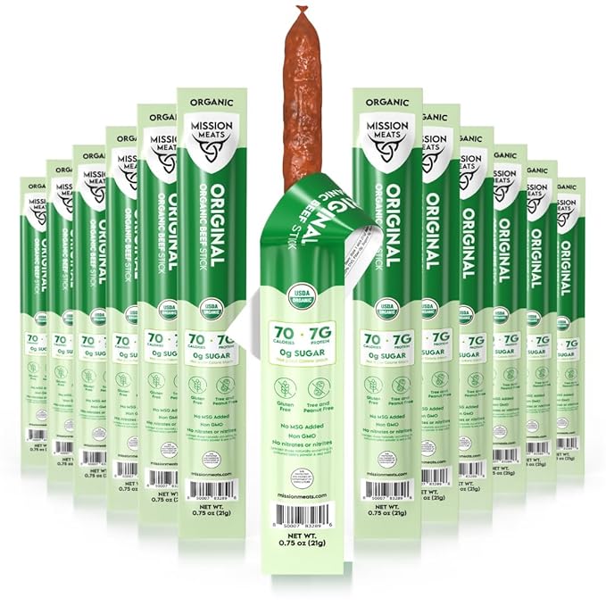 Mission Meats 100% Certified Organic Beef Sticks – Pasture-Raised, Zero Sugar, Non-GMO, Healthy