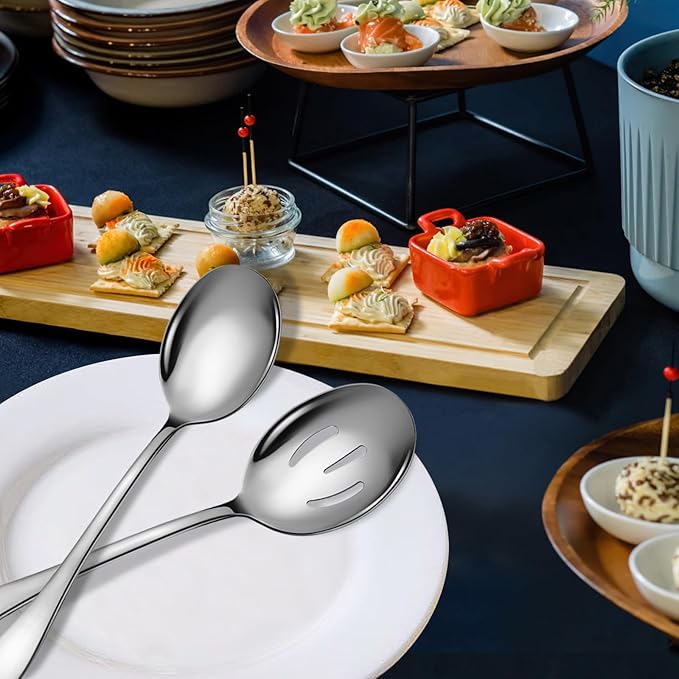 6 Piece Stainless Steel Serving Spoons Set, 10-Inch, Includes 2 Spoon/Slotted/Forks for