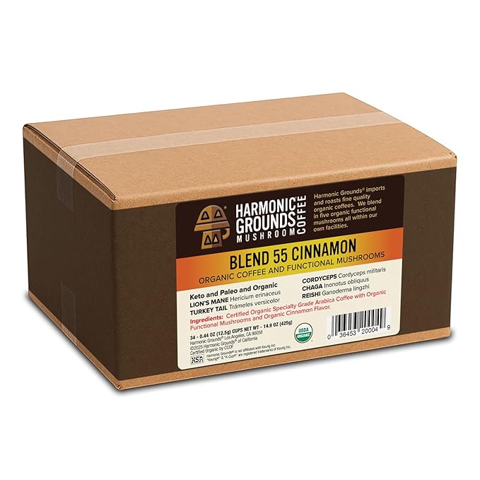 Harmonic Grounds Organic Mushroom Coffee Pods - Cinnamon Flavored Medium Roast with Lion's Mane