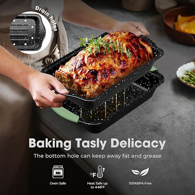 11-Piece Nonstick Bakeware Set, Stackable & Oven-Safe Kitchen Baking Pans with Silicone Handles
