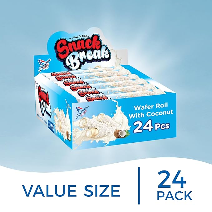 Snack Break Coconut Rolled Wafers, Individually Wrapped, Wafer Rolls with Creamy Coconut Filling
