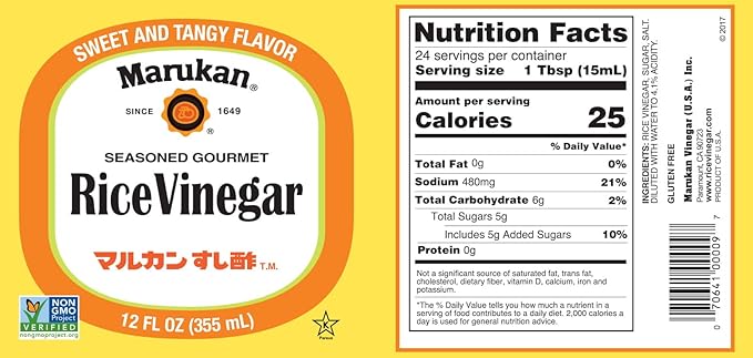 Marukan Seasoned Gourmet Rice Vinegar, 12 Ounce Glass Bottle (Pack of 6)