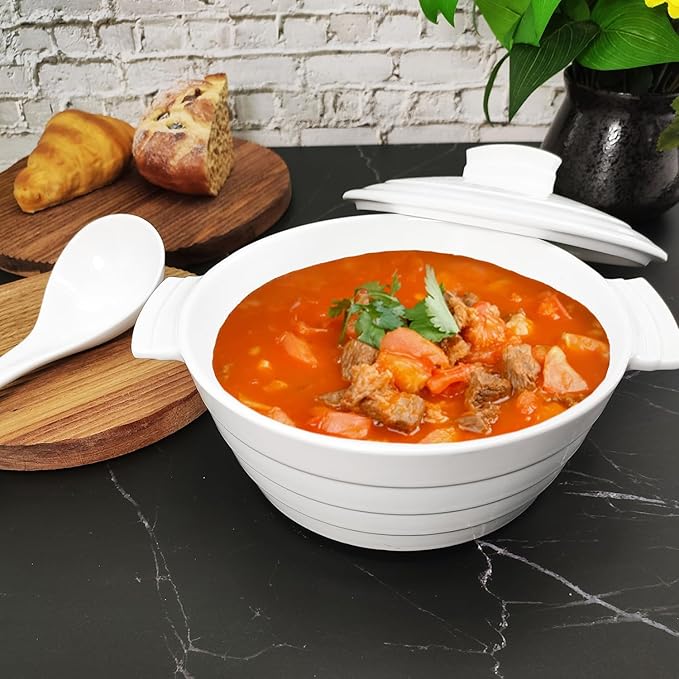 Casserole Dish 1.32 Quart French White Ceramic Bakeware Set with Lids, Chip and Crack Resistant