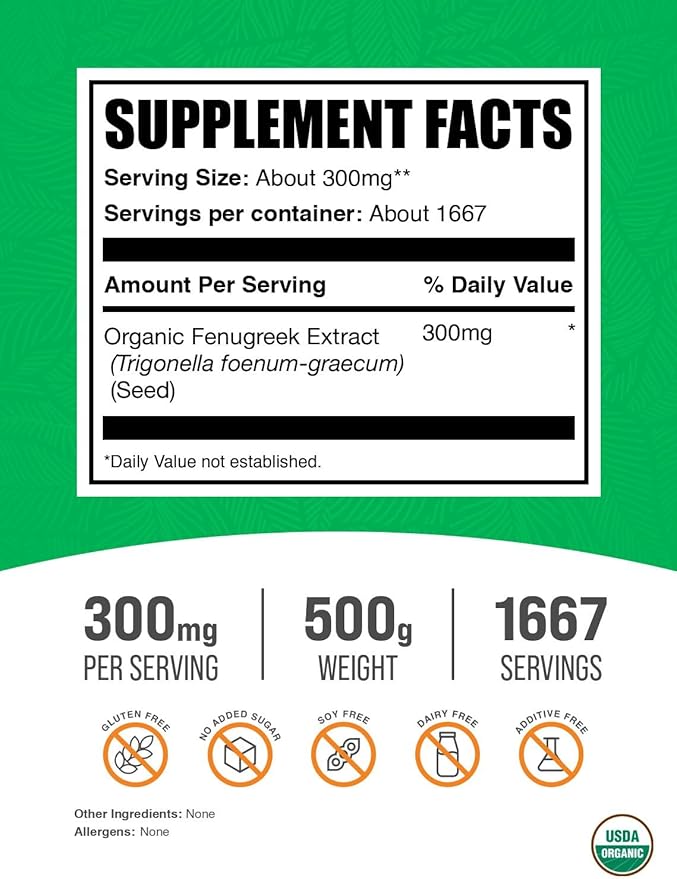 BulkSupplements.com Organic Fenugreek Extract Powder - Herbal Supplement, from Fenugreek Seeds