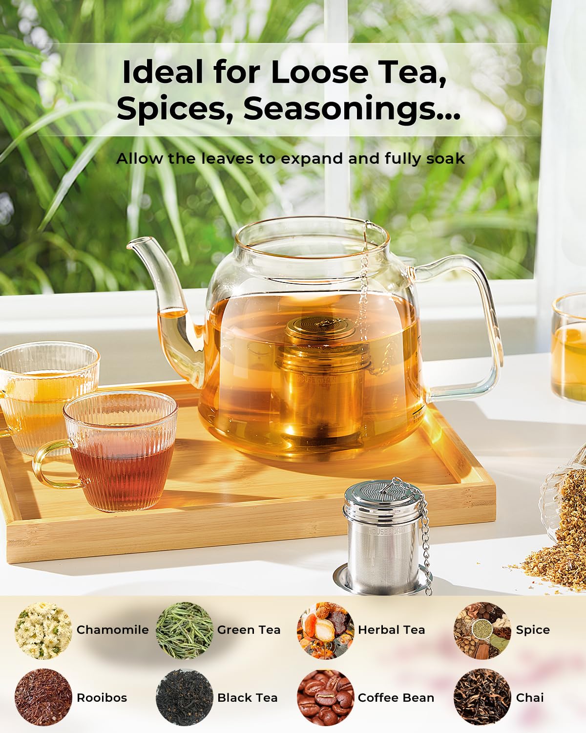 HOUSE AGAIN Tea Infuser, Extra Fine Mesh Tea Strainers for Loose Tea, 18/8 Stainless Steel Tea