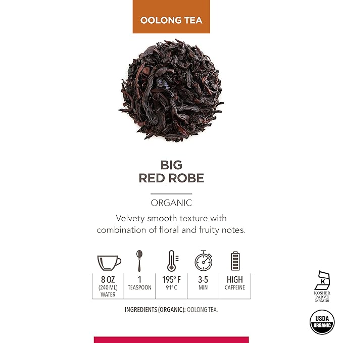 Teabloom USDA Organic Big Red Robe Oolong Loose Leaf Tea, Full-bodied Velvety Smooth Texture with