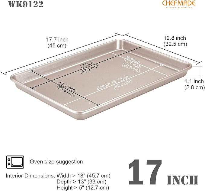 CHEFMADE 17-Inch Baking Sheet Pan, Non-Stick Carbon Steel Rimmed Cookie Sheet Pan for Oven Roasting