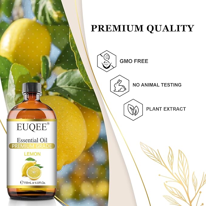 Lemon Essential Oil with Glass Dropper, Great for Aromatherapy, DIY Soap, Humidifier, Candle