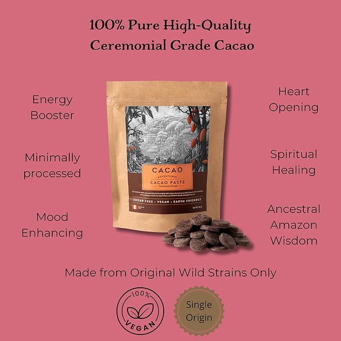 Cacao Adventures| Ceremonial Grade Cacao | 100% Pure | Dairy Free & Vegan | Unsweetened | Peruvian