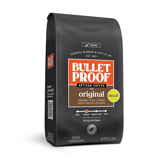 Bulletproof Original Medium Roast Ground Decaf Coffee, 12 Ounces, 100% Arabica Coffee, Clean Coffee