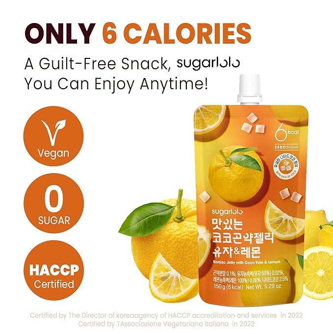 Sugarlolo Konjac Sweet Coco Yuzu & Lemon Jelly Snack - Vegan Jello with Zero Sugar | Only 6