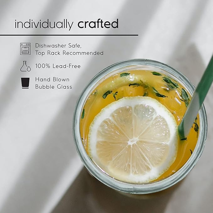 Clear Blown 9 oz Juice Glasses (set of 6) Mexican Handmade Glassware, Recycled Glass, Lead-free