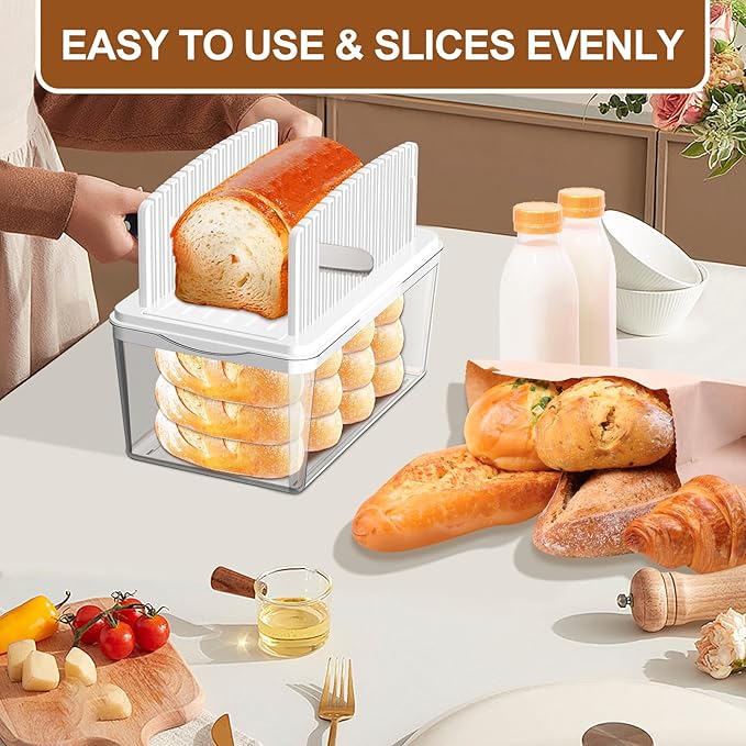 Upgrade Pull Out Bread Slicer for Homemade Bread with Bread Box, Foldable Bread Slicing
