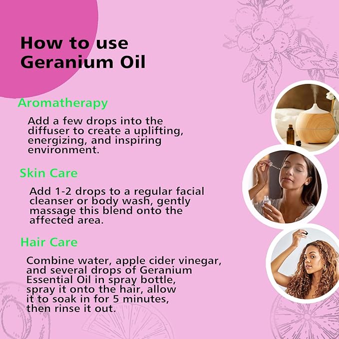 Geranium Essential Oil 1 Oz, 100% Pure Geranium Oil for Diffuser, Skin, Hair, Face, Soap & Candle