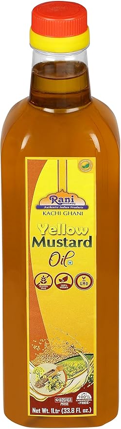Rani Yellow Mustard Oil (Kachi Ghani) 33.8 Ounce (1 Liter) NON-GMO | Gluten Free | Vegan | 100%