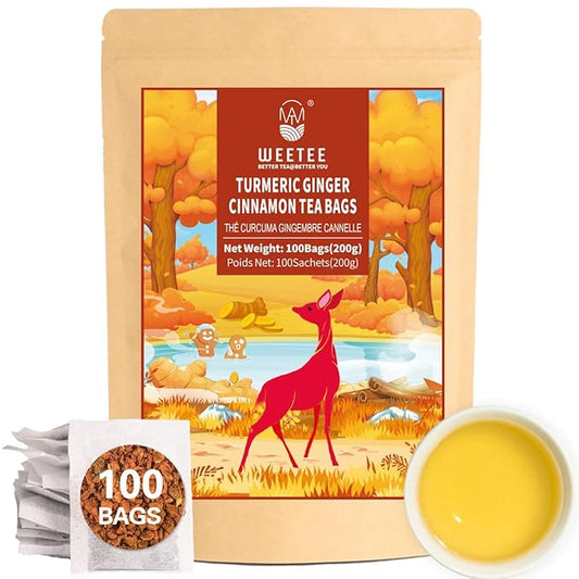 WT WEETEE Turmeric Ginger Cinnamon Tea Bags, Warm & Spicy Turmeric Ginger Herbal Blend Tea, Rich in