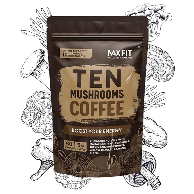 Mushroom Coffee (60 Servings) 10 Mushrooms (Lion’s Mane, Cordyceps, Turkey Tail & Other) Mixed With