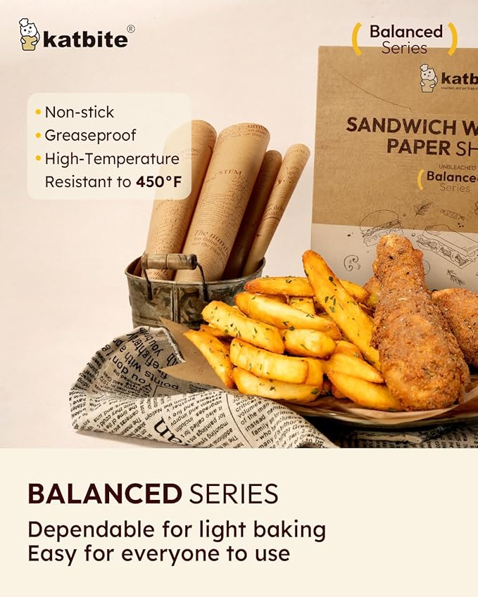 Katbite 100Pcs 12 In Food Wrapping Paper, New Pattern Heavy duty Deli Paper, Greaseproof &