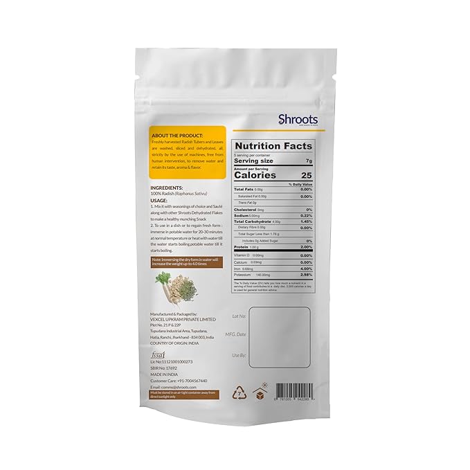 SHROOTS Dehydrated Radish Flakes Pure Vegetarian Gluten-Free No Added Salt Easy Cooking Machine
