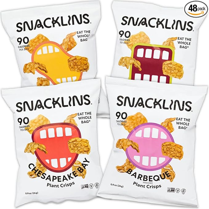 SNACKLINS Plant Based Crisps 4 Flavor Variety - Nacho, BBQ, Teriyaki, Chesapeake Bay - Gluten Free