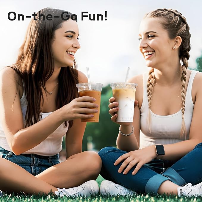 AOZITA 100 Pack 24 oz Disposable Plastic Cups with Lids and Straws, Clear Iced Coffee Cups for Cold