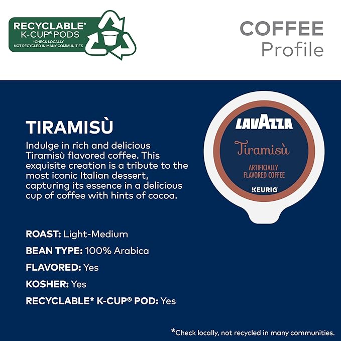 Lavazza Tiramisù Coffee, Single Serve Keurig K-Cup Pods, Flavored Coffee, 60-Count Box (6 Packs of