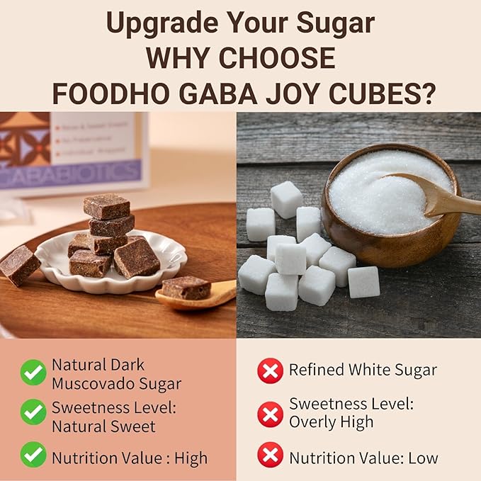 FOODHO GABA Joy Cubes Brown Sugar Cubes - Natural Dark Muscovado Sugar | Old Fashioned Pure Cane