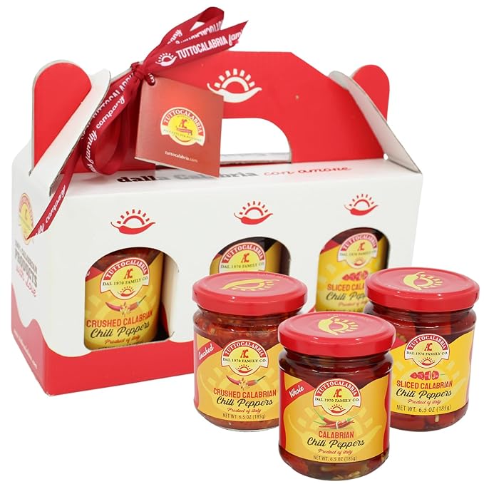 TUTTOCALABRIA Gift Set, Variety 3 Pack, Crushed, Sliced, Calabrian Chili Pepper Gift Set (3 Pack X