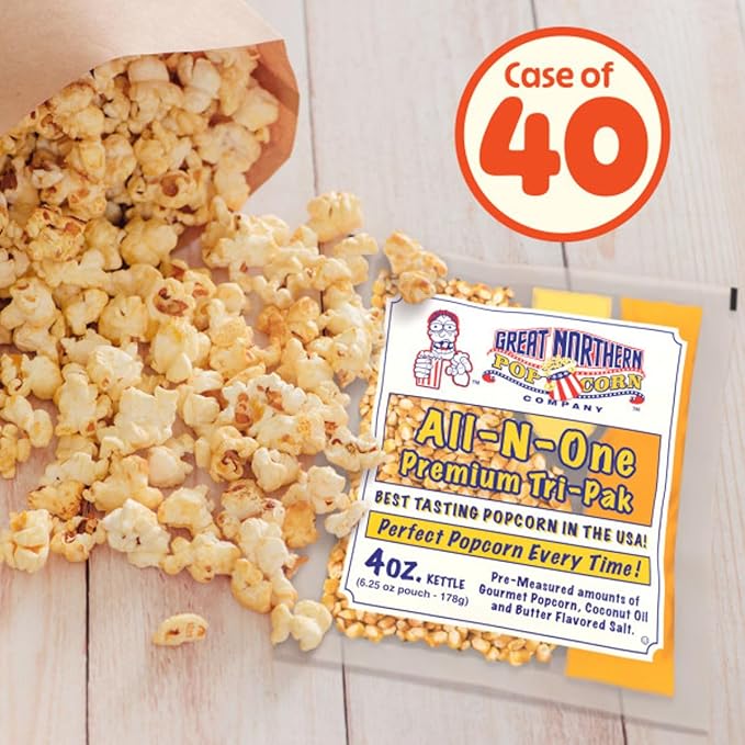 4oz Popcorn Machine Popcorn Packets - Pre-Measured, Movie Theater Style, All in One Gourmet Pop