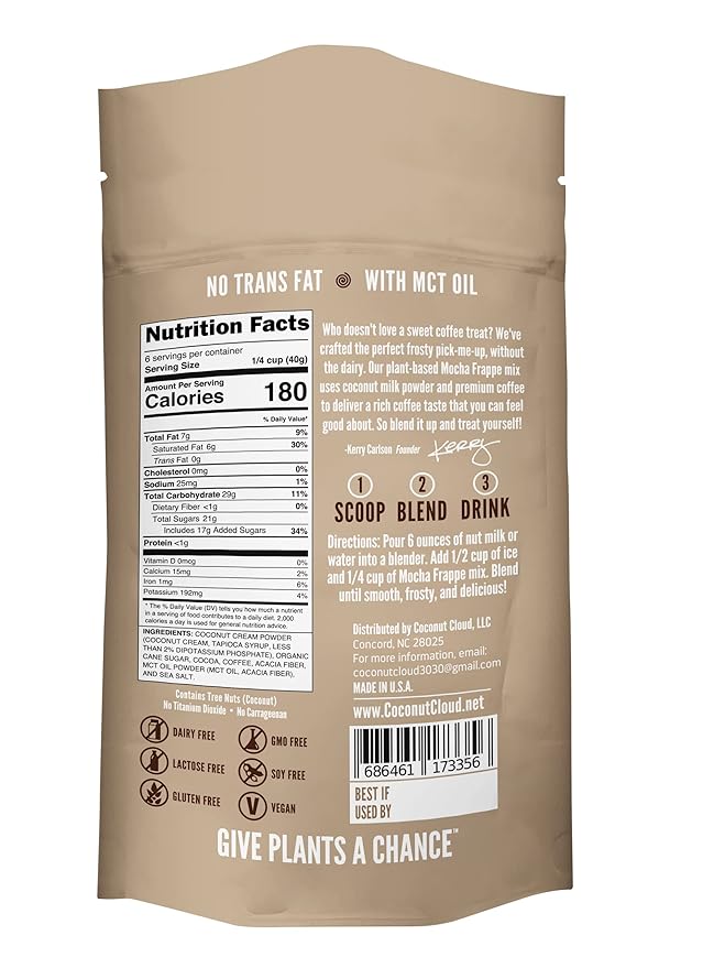 Coconut Cloud: Mocha Frappe Frozen Blended Iced Coffee Latte Mix | Instant: Add Ice + Favorite