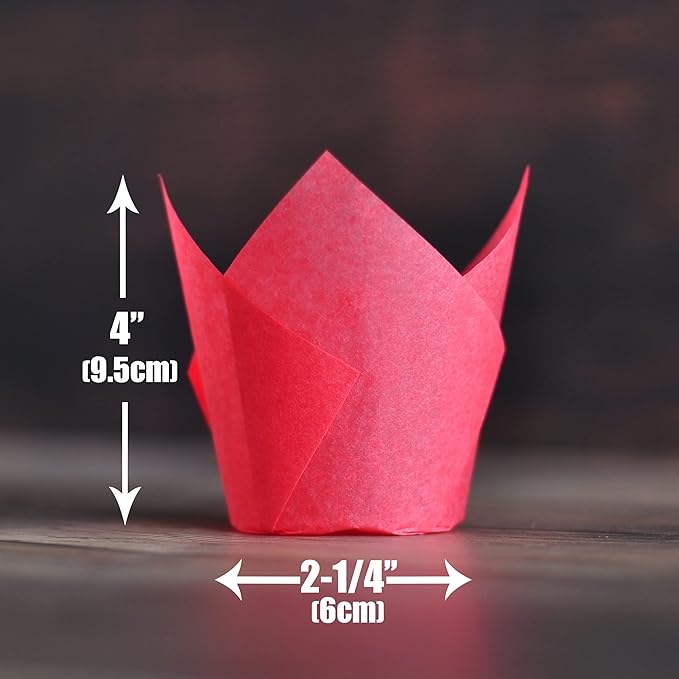 Red colour Large size Tulip Baking Cups 2-1/4"(Base diameter) x 4"(Wall height) Greaseproof paper