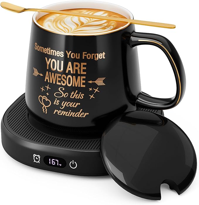 Coffee Mug Warmer & You are Awesome Mug Set, Electric Cup Warmer for Desk Office Home, Beverage