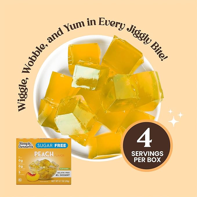 Simply Desserts Sugar-Free Peach Jel, 6-Pack - Vegan Dessert, Keto Snacks, Diabetic Friendly &