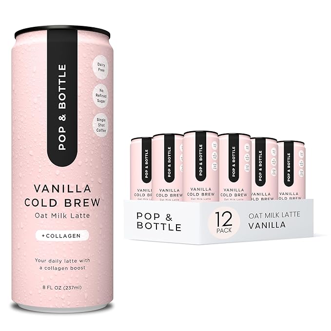 Pop & Bottle, Oat Milk Lattes - Cold Brew with Sustainably Sourced Marine Collagen, MCT Oil, Oat