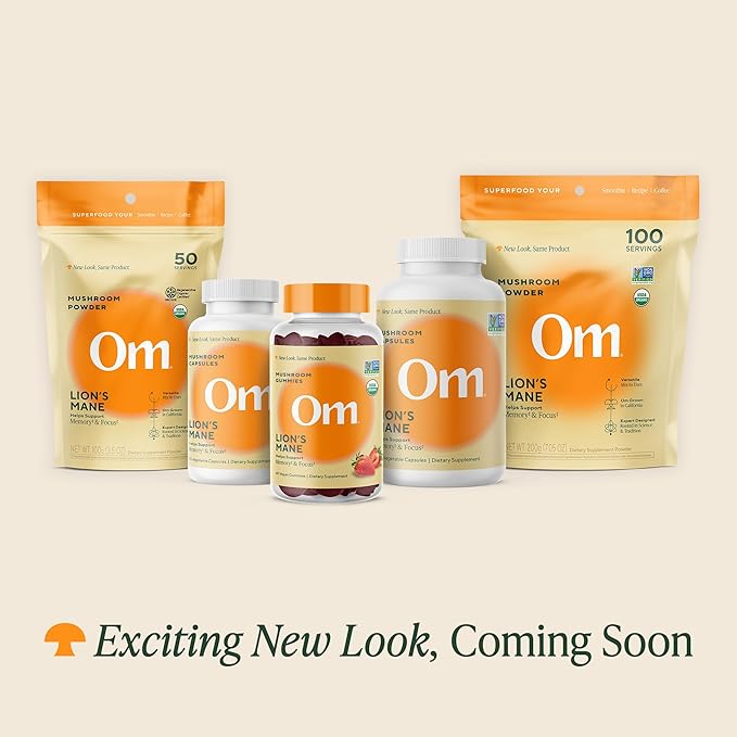 OM MUSHROOM SUPERFOOD Lion's Mane Organic Mushroom Powder, Improves Memory, Focus, Clarity, Nerve