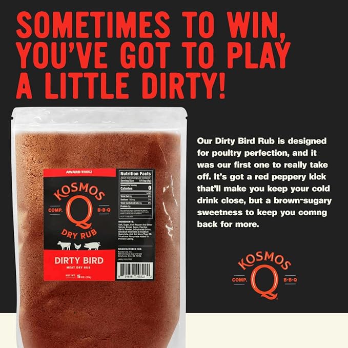 Kosmos Q Dirty Bird BBQ Dry Rub, Sweet and Spicy Seasoning with Brown Sugar, Red Pepper, Garlic &