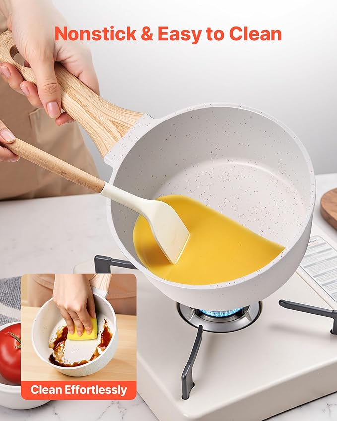 VEVOR 1.5 QT Saucepan, Nonstick Saucepan with Tempered Glass Lid, Multipurpose Cooking Sauce Pot