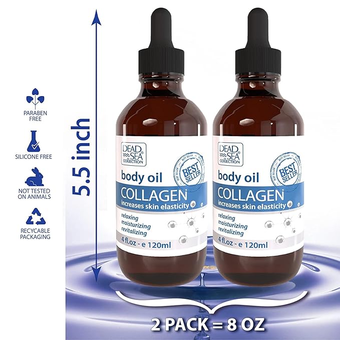 Dead Sea Collection Body Oil for Dry Skin - Collagen & Vitamin E - Moisturizing & Nourishing